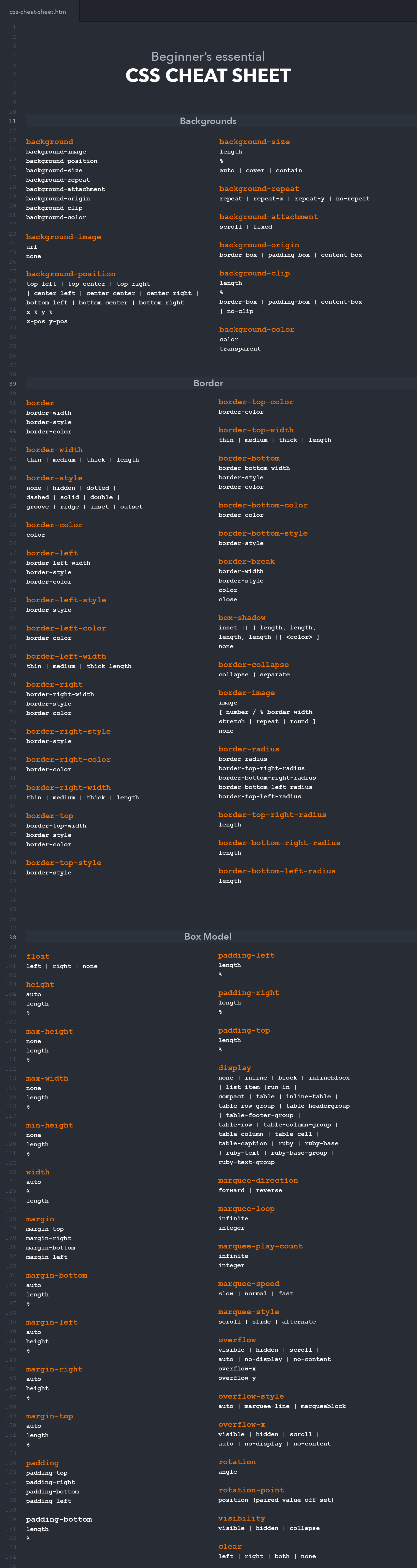 CSS3 cheat sheet - Page 1 of 4