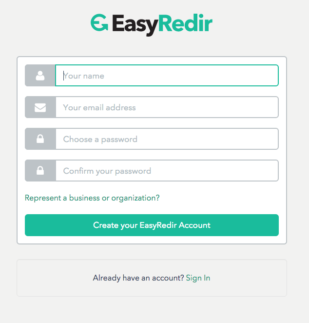 EasyRedir sign up form